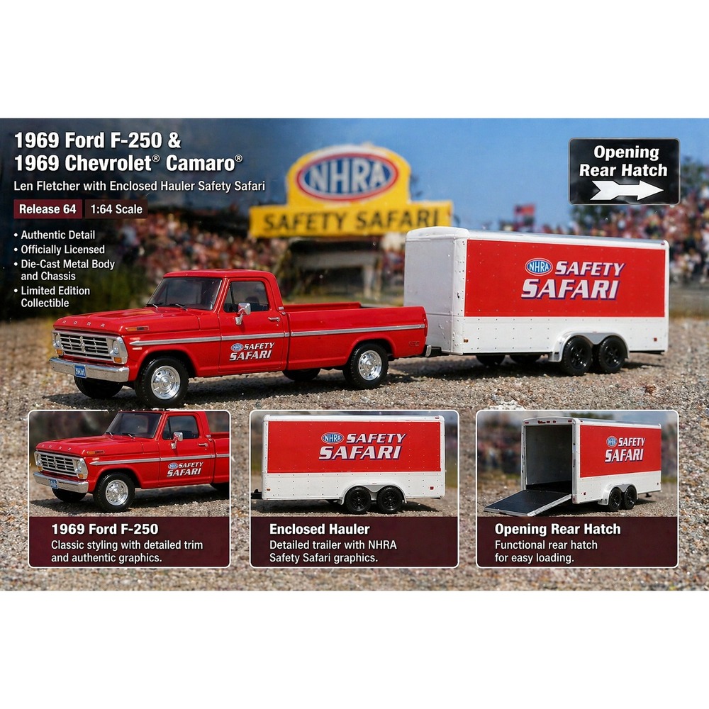 Greenlight Racing Hitch & Tow 1969 Ford F-250 Enclosed Hauler NHRA 1:64 Diecast